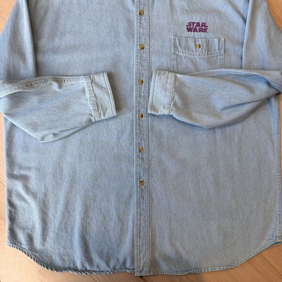 Vintage Star Wars Denim Shirt 2XL Blue 90s Movie Promo Button Up Darth Maul - Picture 5 of 9